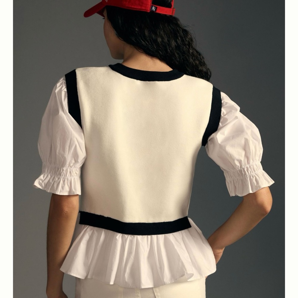 NWT! Anthropologie Layered Poplin Sweater Top in White, Off White, Black size XS - Picture 2 of 10